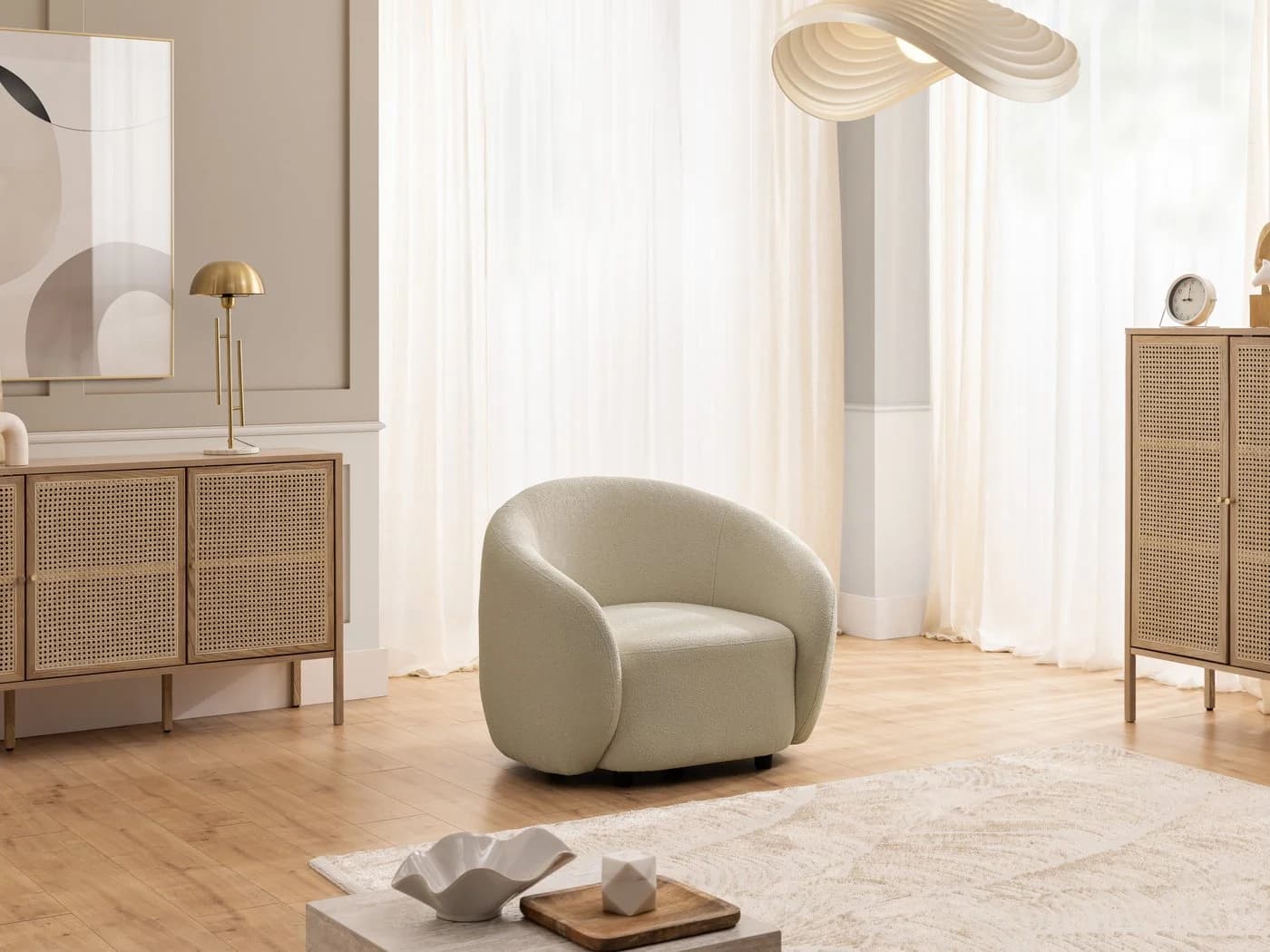 S-Style Möbel Cocktailsessel Roundi Bouclé Beige Modern - Bild 3
