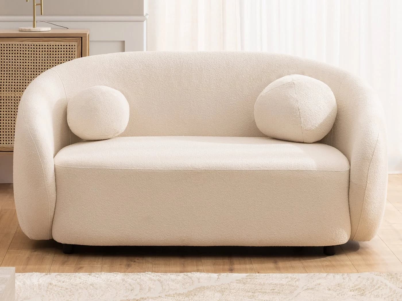 S-Style Möbel 2-Sitzer Roundi Bouclé Sofa Weiß Modern