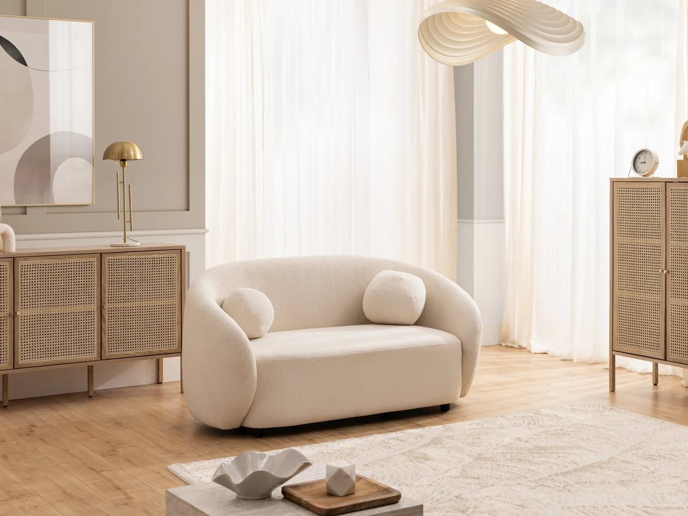 S-Style Möbel 2-Sitzer Roundi Bouclé Sofa Weiß Modern - Bild 3