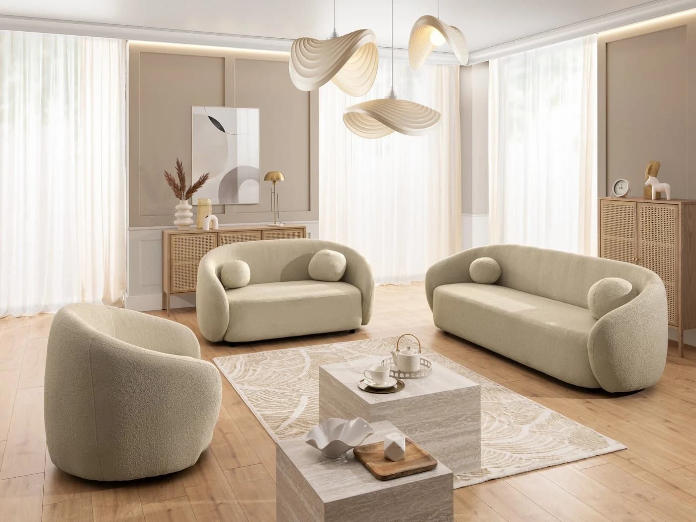 S-Style Möbel 2-Sitzer Sofa Roundi Beige Bouclé - Bild 5