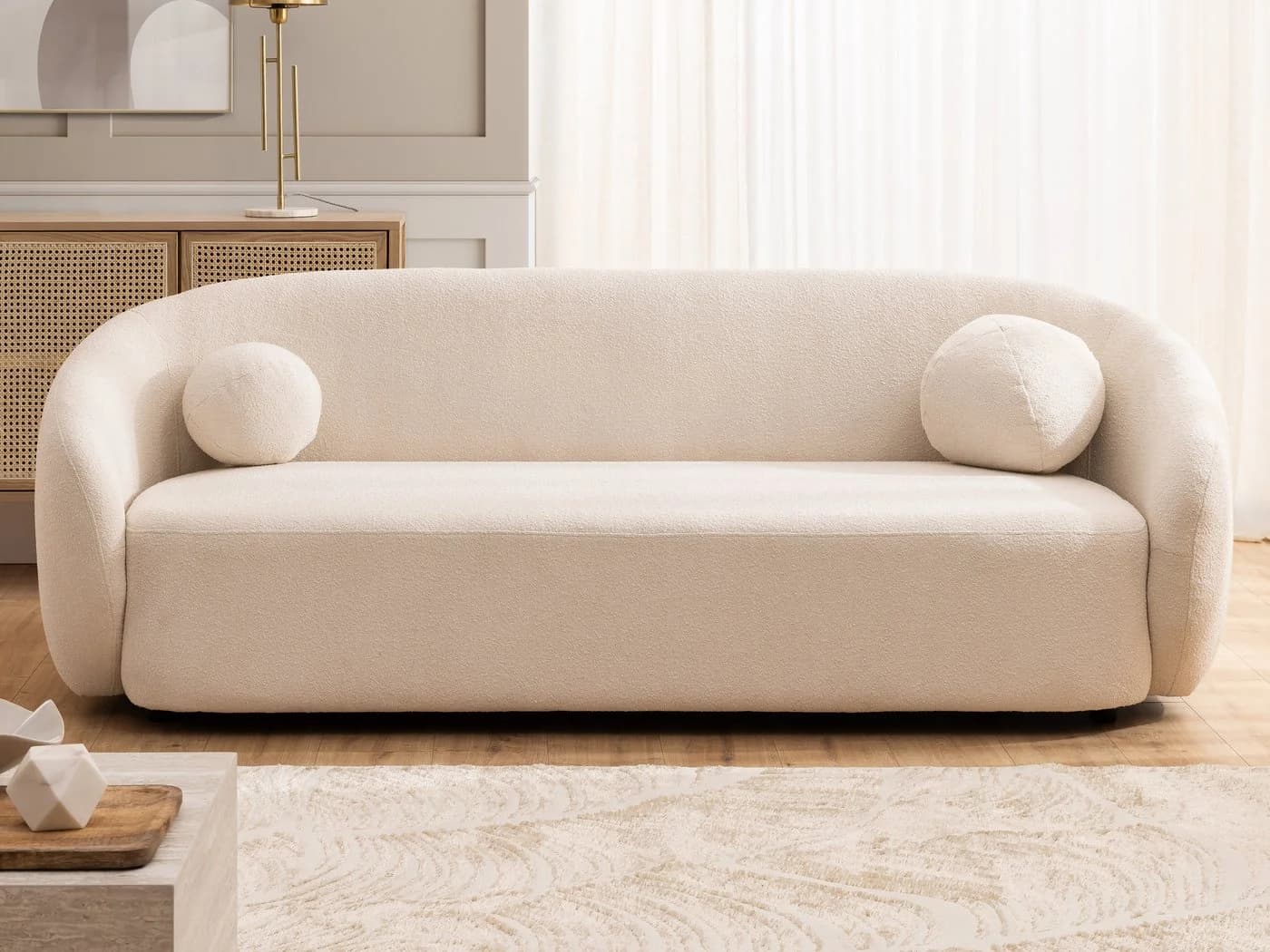 S-Style Möbel 3-Sitzer Sofa Roundi Bouclé Cremeweiß Modern