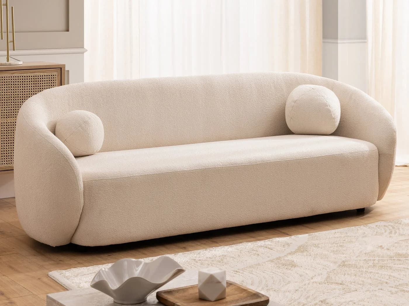 S-Style Möbel 3-Sitzer Sofa Roundi Bouclé Cremeweiß Modern - Bild 2