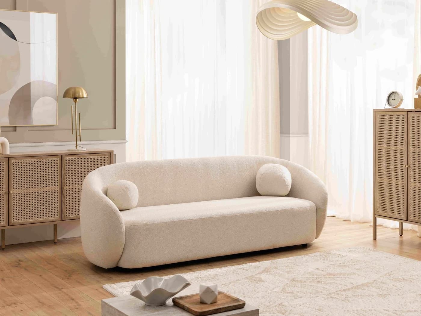 S-Style Möbel 3-Sitzer Sofa Roundi Bouclé Cremeweiß Modern - Bild 3