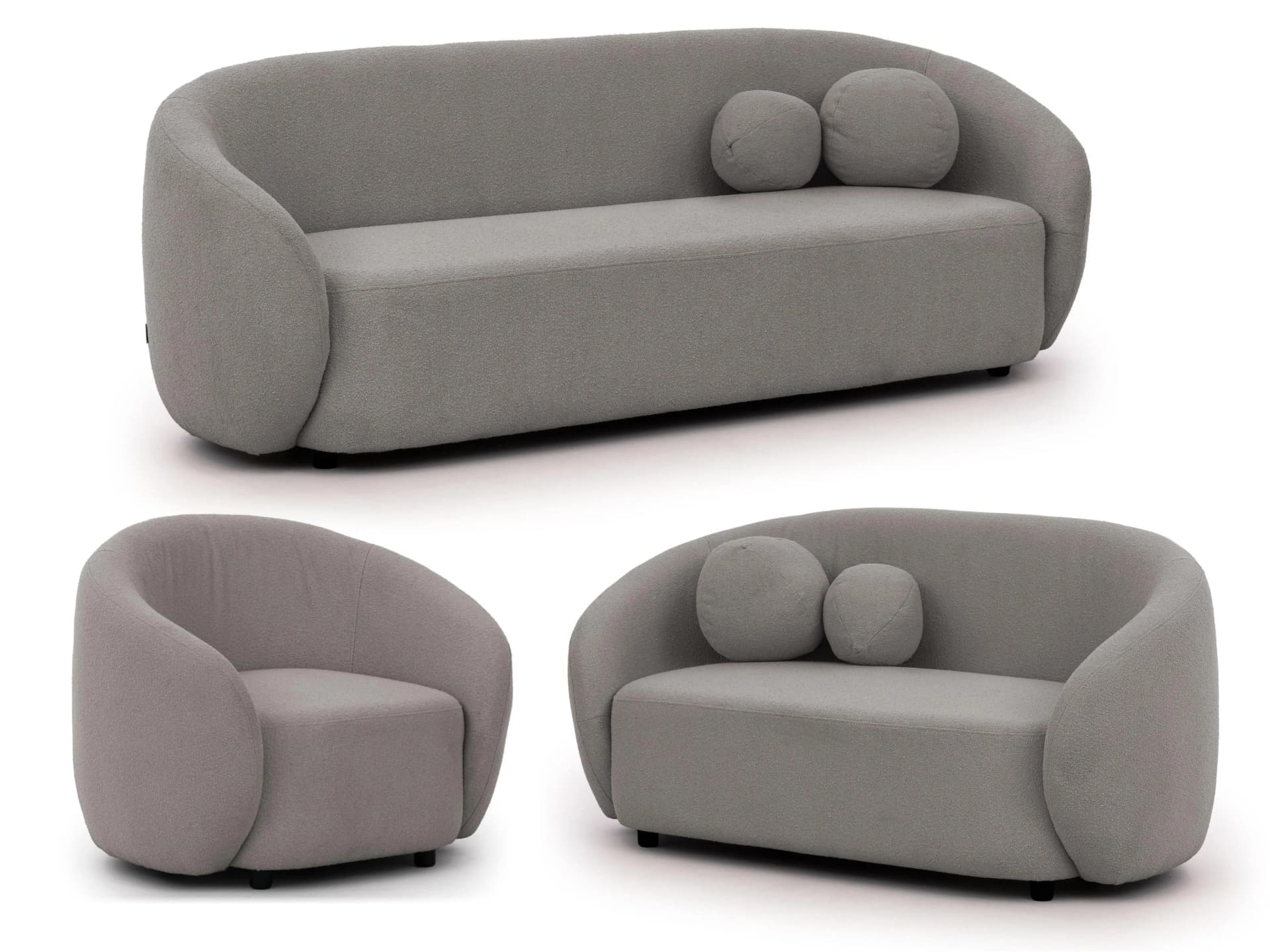 S-Style Möbel Polstergarnitur 3+2+1 Roundi Bouclé Grau Modern