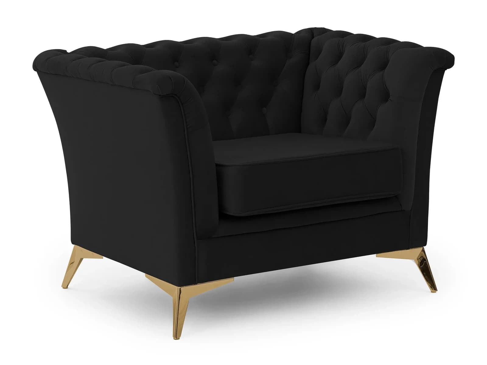 Chesterfield Sessel Whitby Schwarz Samt mit goldenen Füßen