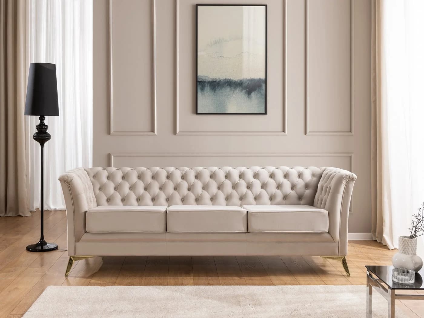 S-Style Möbel Polstergarnitur 3+2+1 Whitby Samt Chesterfield - Bild 5