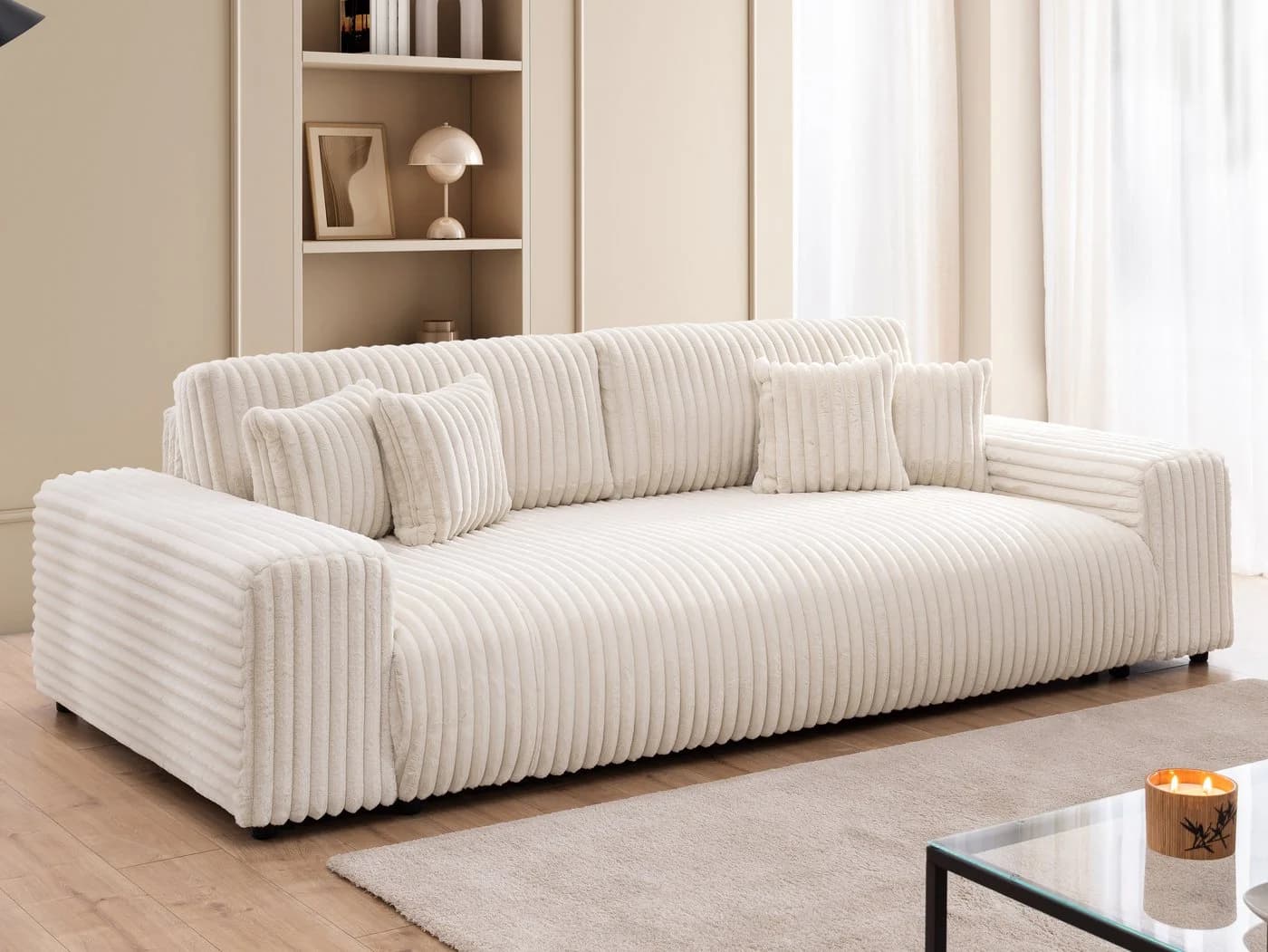 S-Style Möbel Schlafsofa Mollis 4-Sitzer Hellbeige Plüschcord mit Bettkasten - Bild 2
