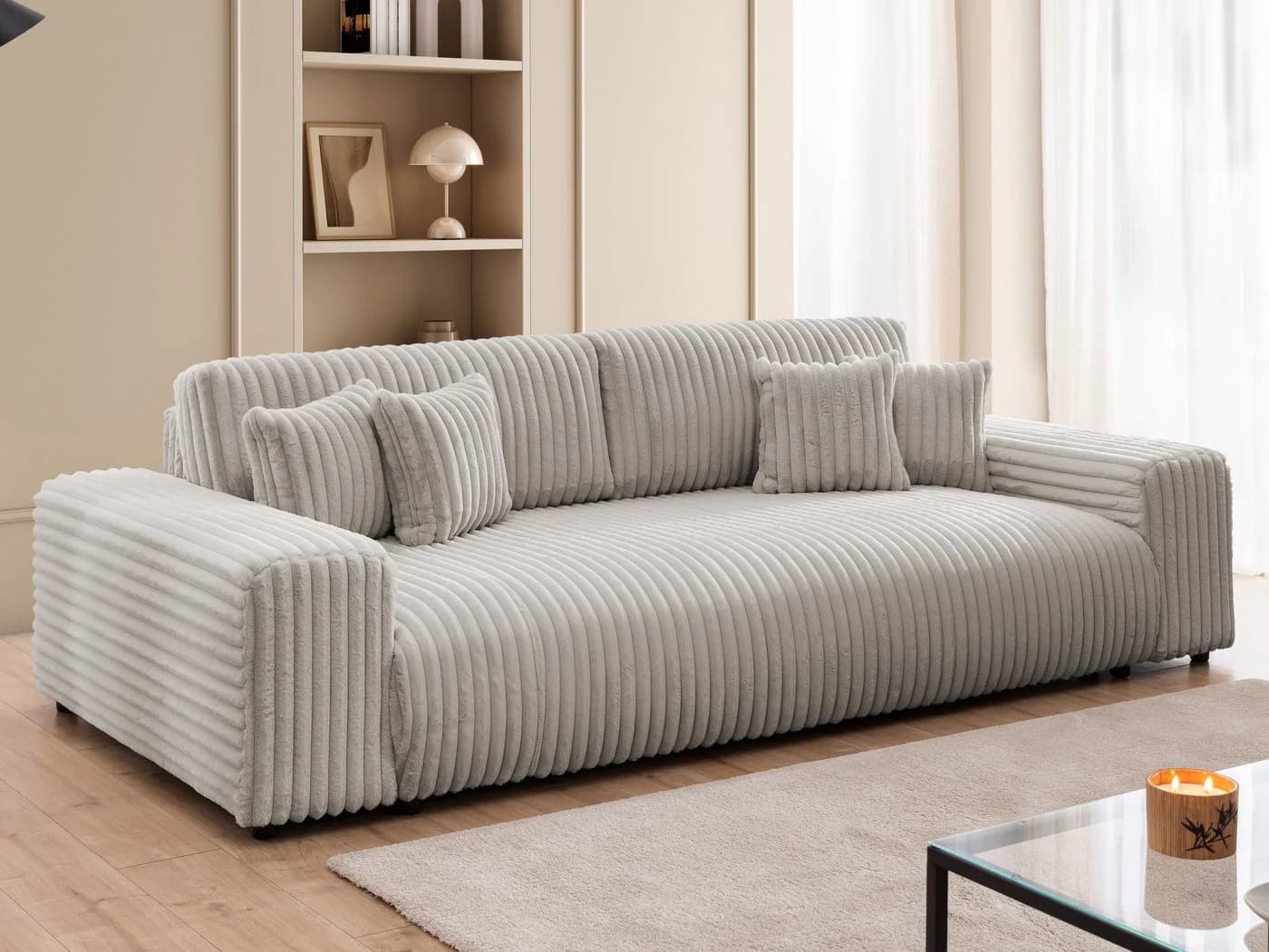 S-Style Möbel Schlafsofa Mollis 4-Sitzer Grau Plüschcord mit Bettkasten - Bild 2