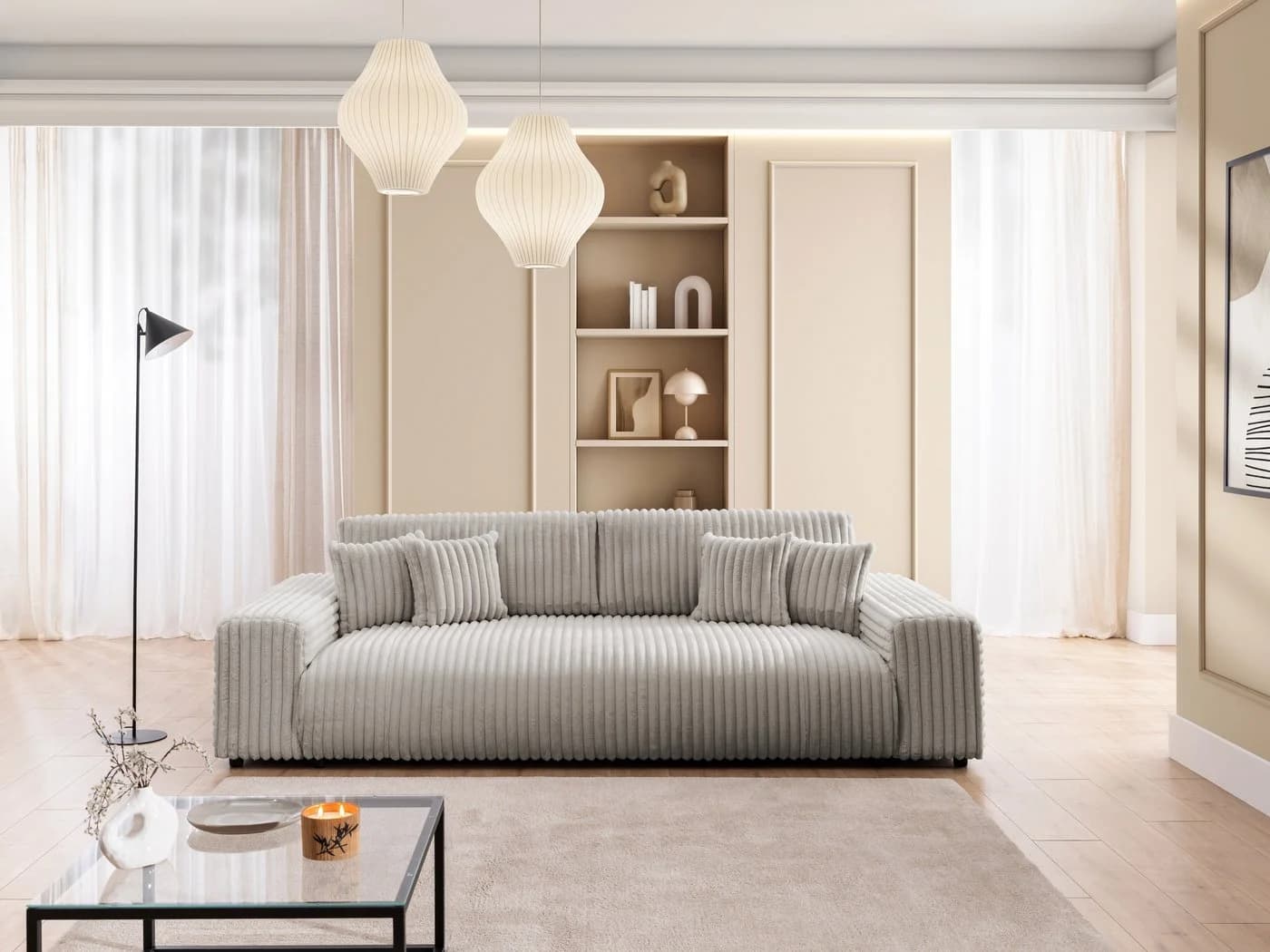 S-Style Möbel Schlafsofa Mollis 4-Sitzer Grau Plüschcord mit Bettkasten - Bild 4