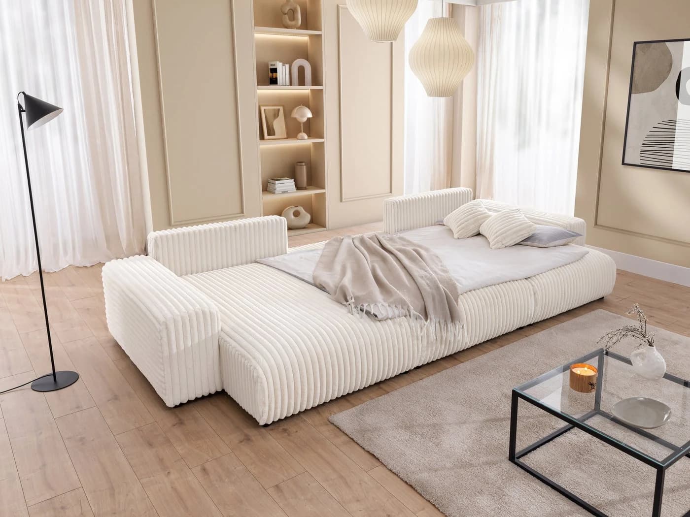 S-Style Wohnlandschaft Mollis Plüschcord mit Schlaffunktion - Bild 5