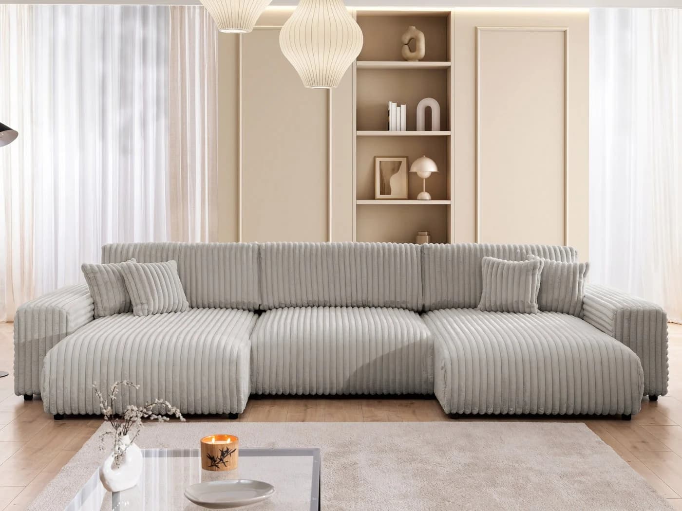 S-Style Möbel Wohnlandschaft Mollis mit Schlaffunktion und Bettkasten Plüschcord