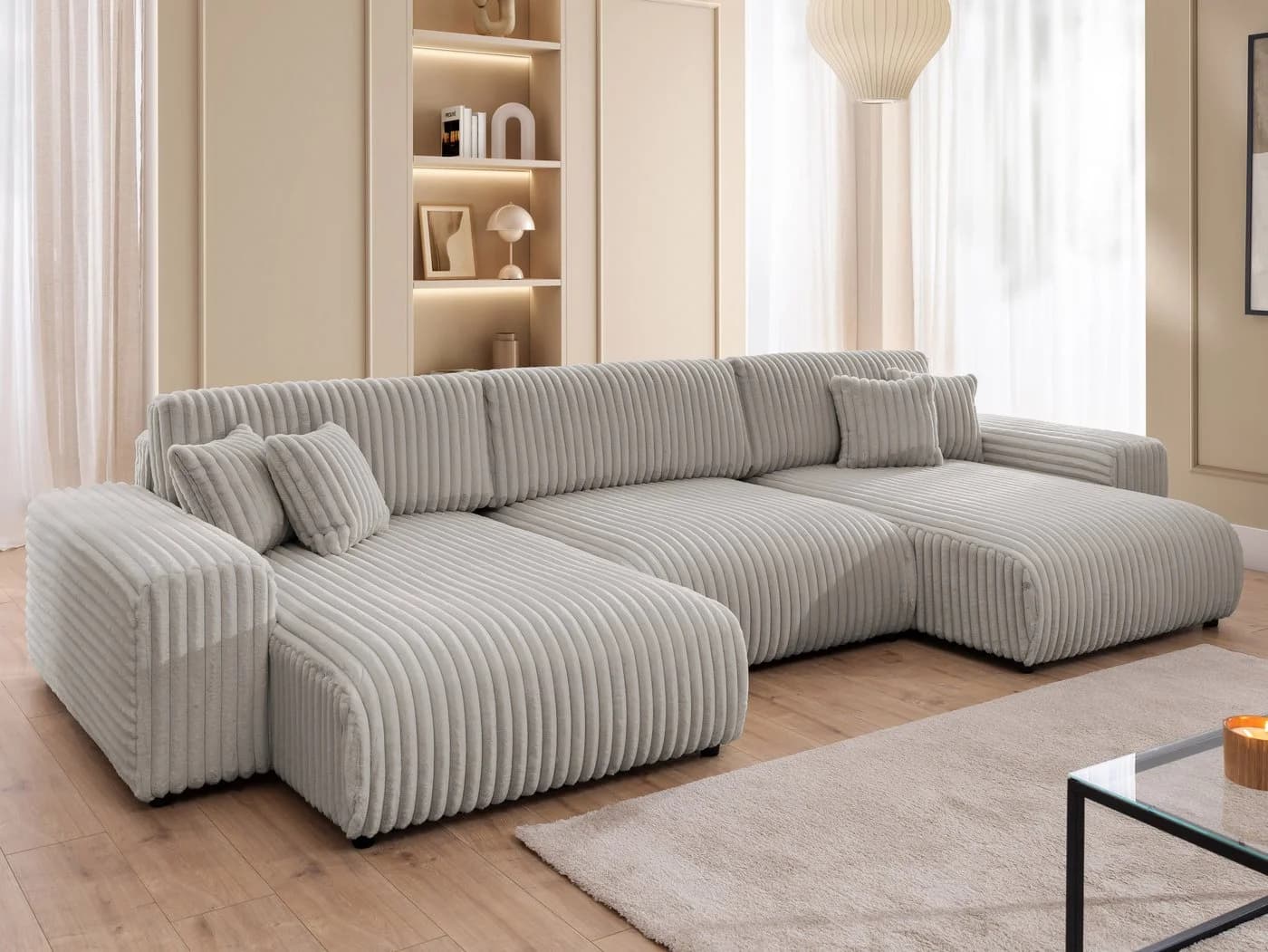 S-Style Möbel Wohnlandschaft Mollis mit Schlaffunktion und Bettkasten Plüschcord - Bild 2