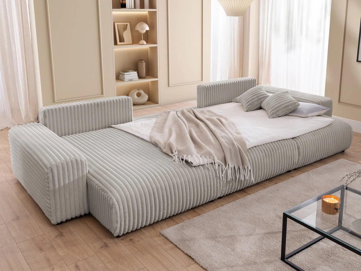S-Style Möbel Wohnlandschaft Mollis mit Schlaffunktion und Bettkasten Plüschcord - Bild 4