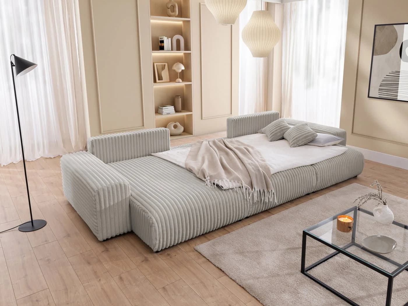 S-Style Möbel Wohnlandschaft Mollis mit Schlaffunktion und Bettkasten Plüschcord - Bild 5