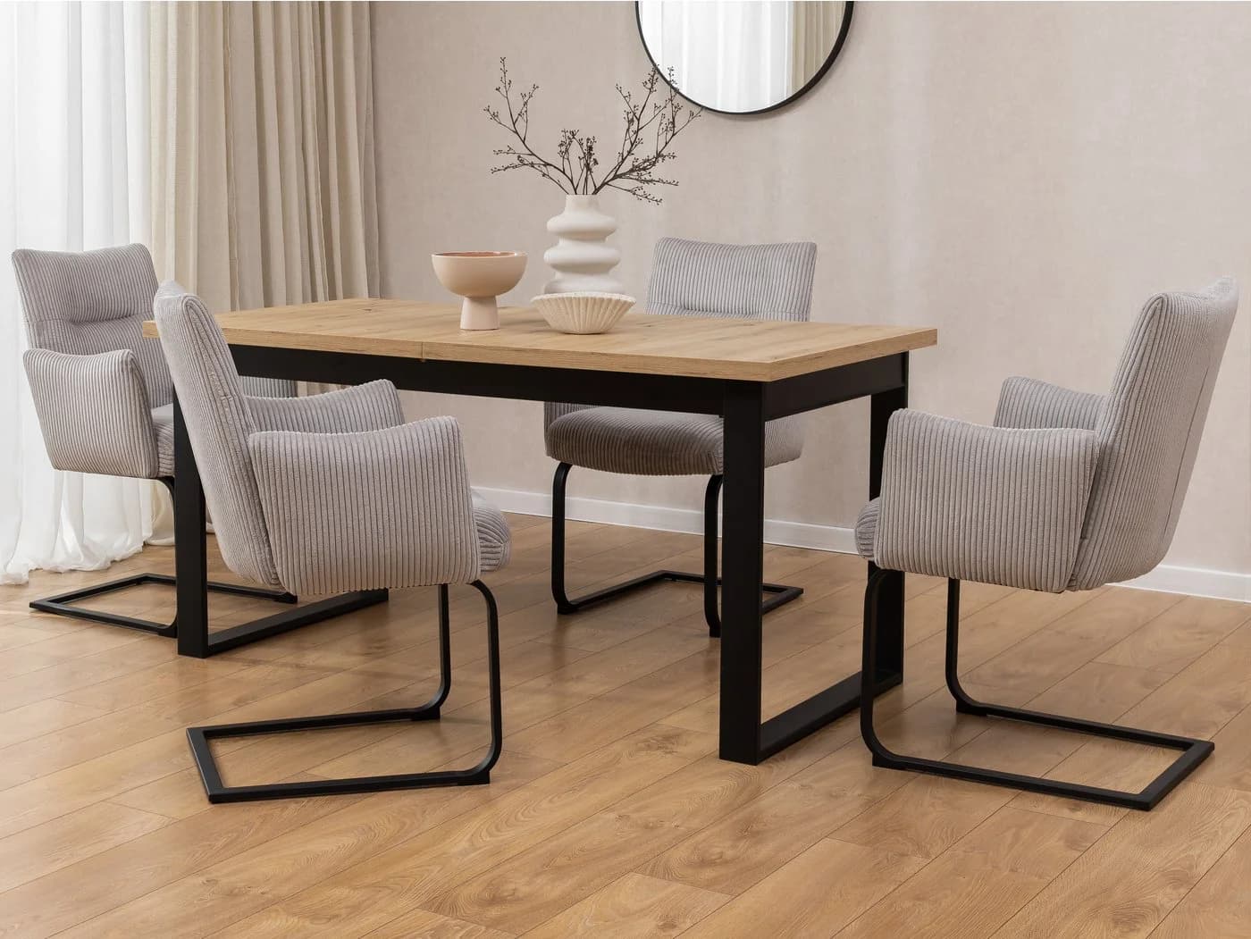 S-Style Möbel Polsterstuhl 2er Set Hera Grau Cord Freischwinger - Bild 2