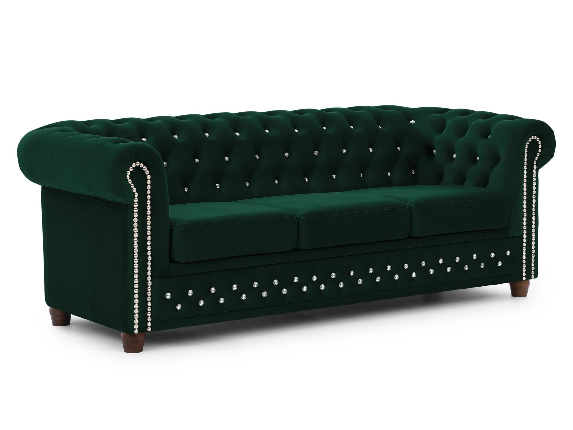 CHESTERFIELD-SOFA 3-sitzer Cleo Blink Flasche Grün Samt mit Kristallsteppung