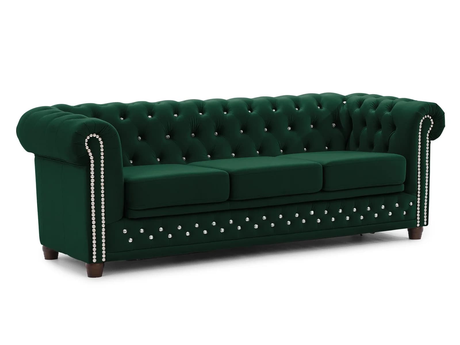 CHESTERFIELD-SOFA 3-Sitzer Cleo Blink Grün Samt Schlaffunktion