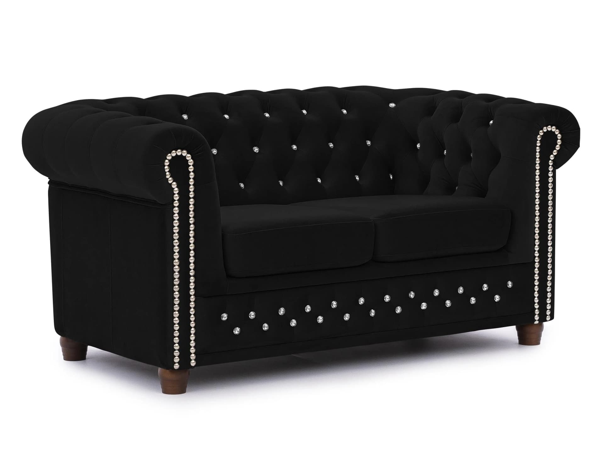 CHESTERFIELD-SOFA 2-sitzer Cleo Blink Schwarz Samt Kristallsteppung