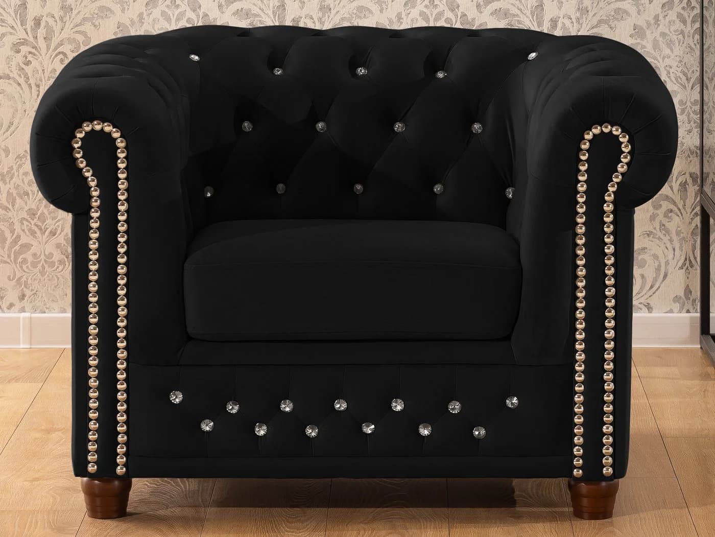 S-Style Möbel Chesterfield-Sessel Cleo Blink Samt Kristallsteppung