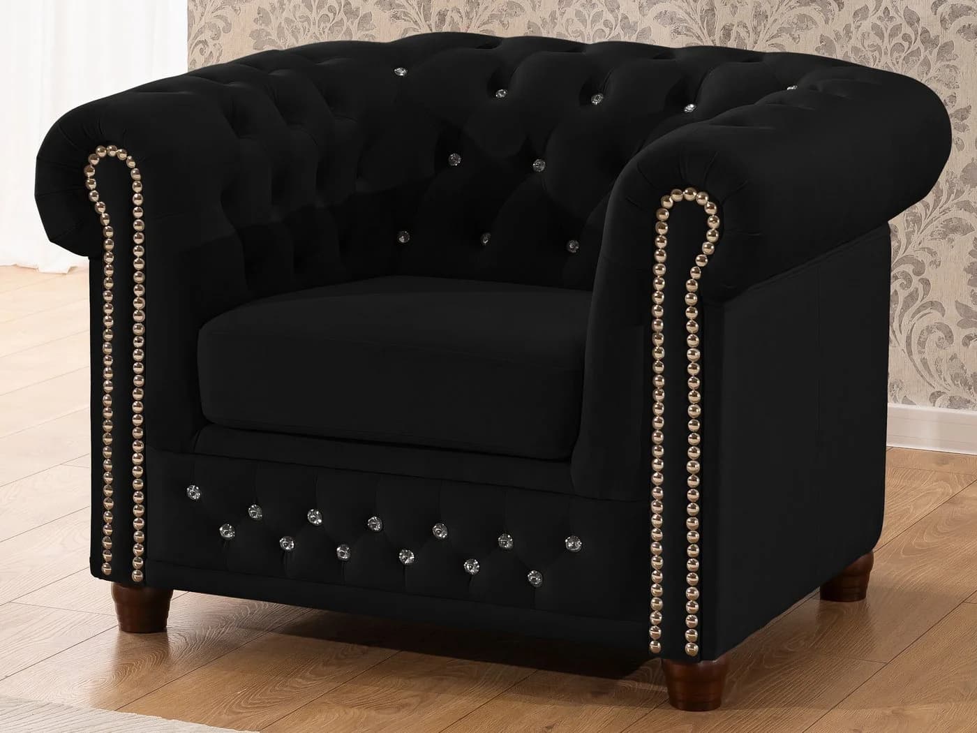 S-Style Möbel Chesterfield-Sessel Cleo Blink Samt Kristallsteppung - Bild 2