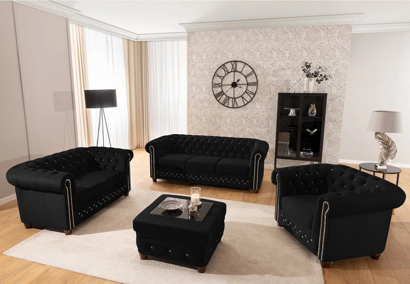 S-Style Möbel Chesterfield-Sessel Cleo Blink Samt Kristallsteppung - Bild 3