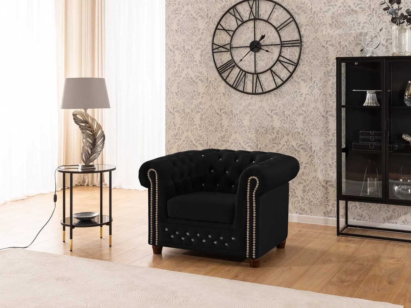 S-Style Möbel Chesterfield-Sessel Cleo Blink Samt Kristallsteppung - Bild 4