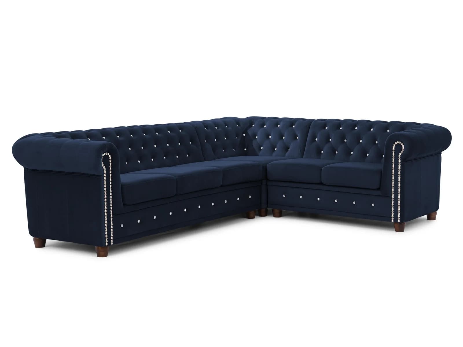 S-Style Möbel Ecksofa Chesterfield L-Form Cleo Blink aus Samt mit Kristallsteppung