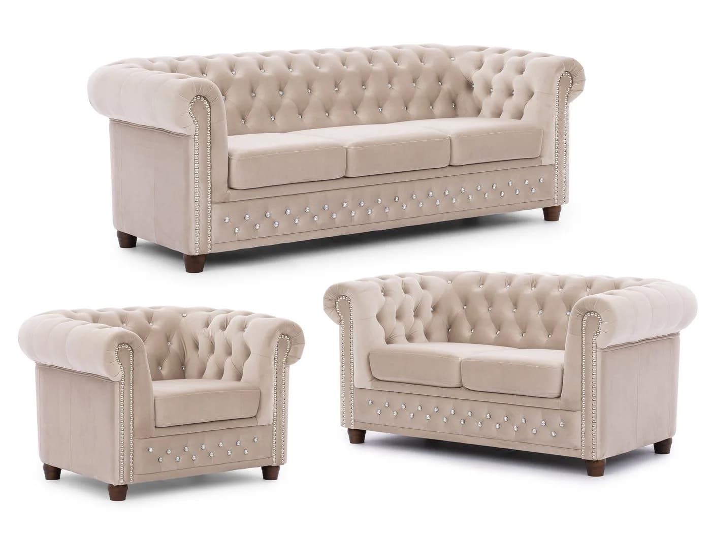 S-Style Möbel Polstergarnitur Chesterfield 3+2+1 Cleo Blink aus Samt mit Kristallsteppung