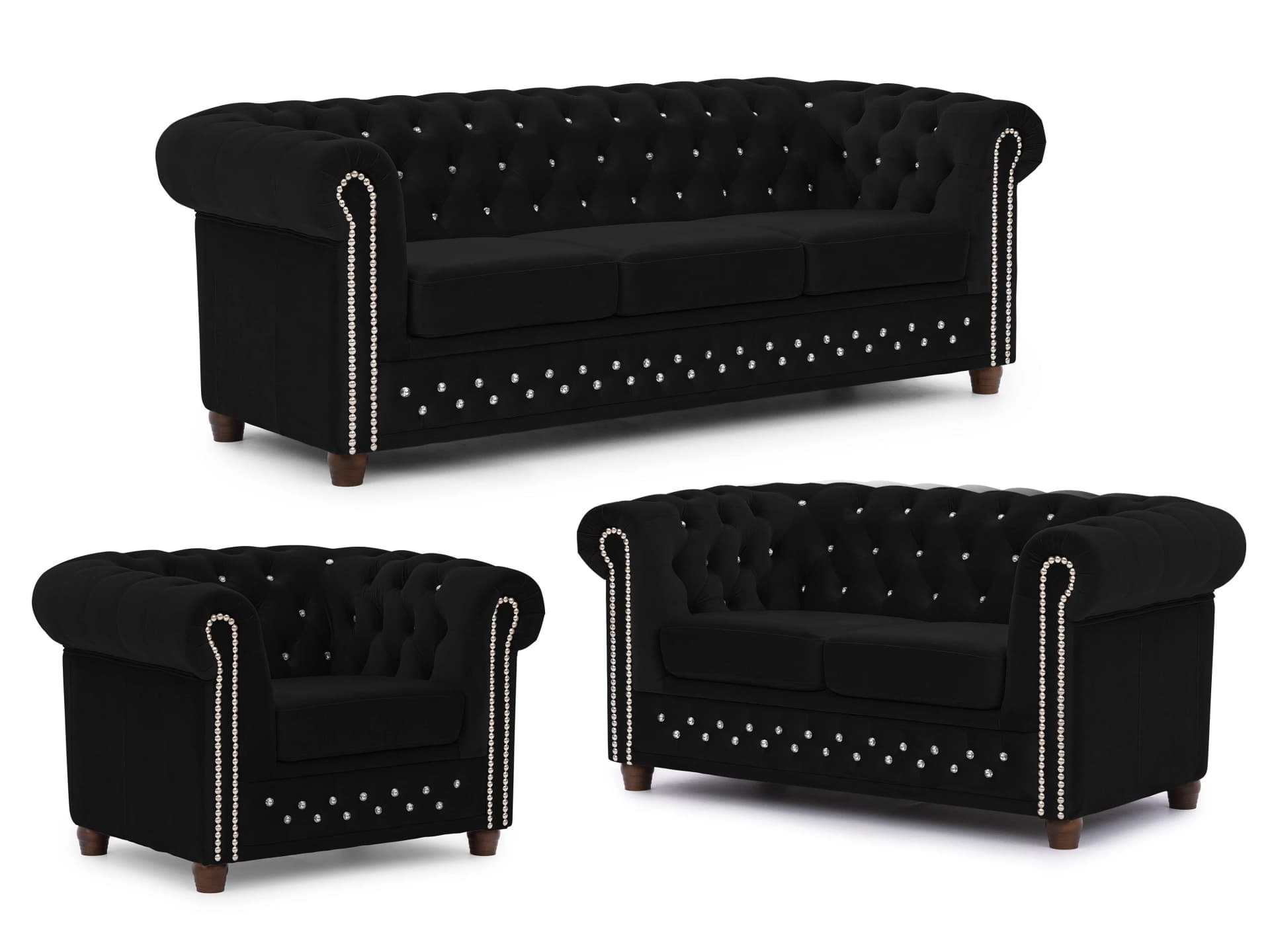 S-Style Möbel Chesterfield Polstergarnitur 3+2+1 Cleo Blink Samt Kristallsteppung