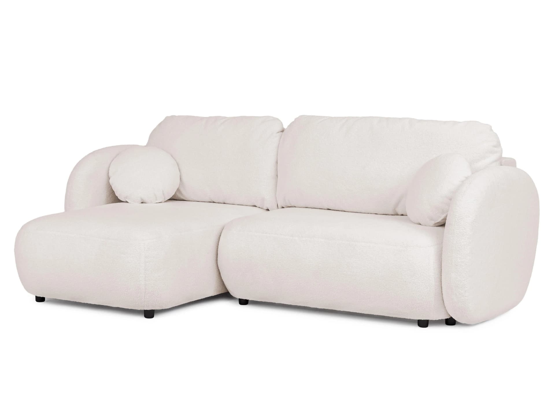 ECKSOFA Candy mit Schlaffunktion und Ottomane links in Weiß Bouclé-Stoff