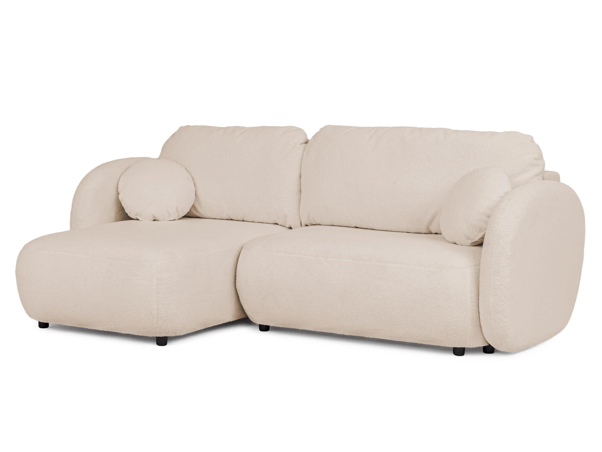Ecksofa Candy mit Schlaffunktion Hellbeige Bouclé-Stoff