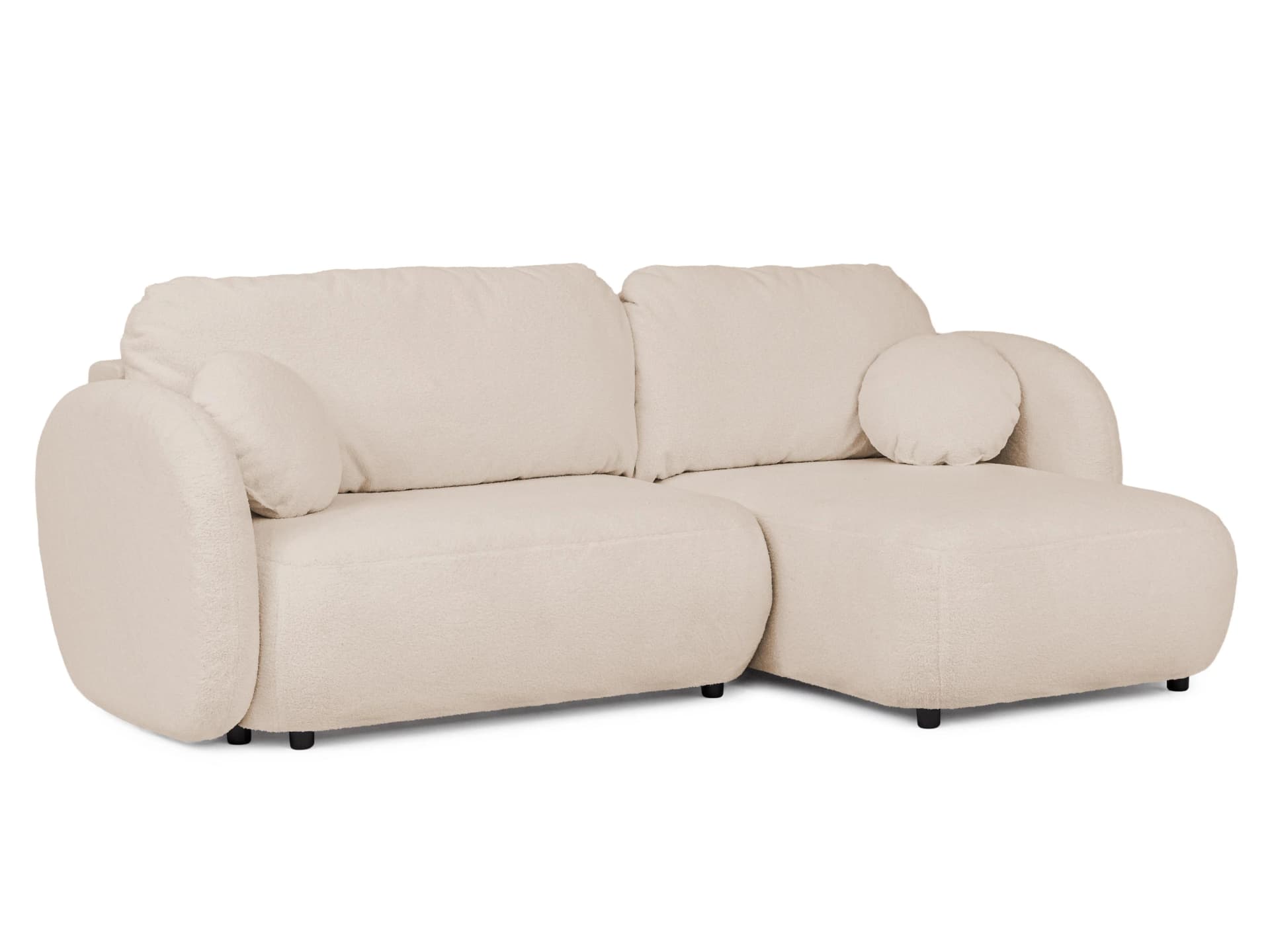 Ecksofa Candy mit Schlaffunktion Hellbeige Bouclé & Ottomane