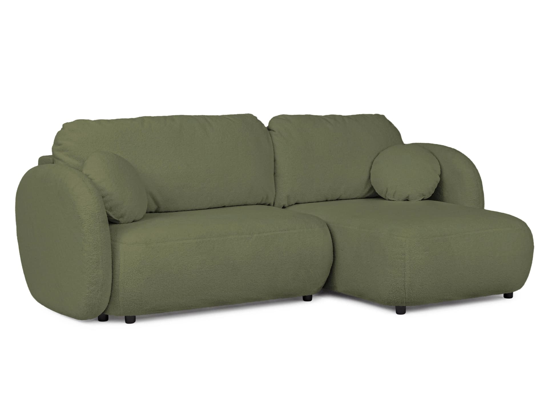 ECKSOFA Candy Grün Bouclé mit Schlaffunktion & Ottomane rechts
