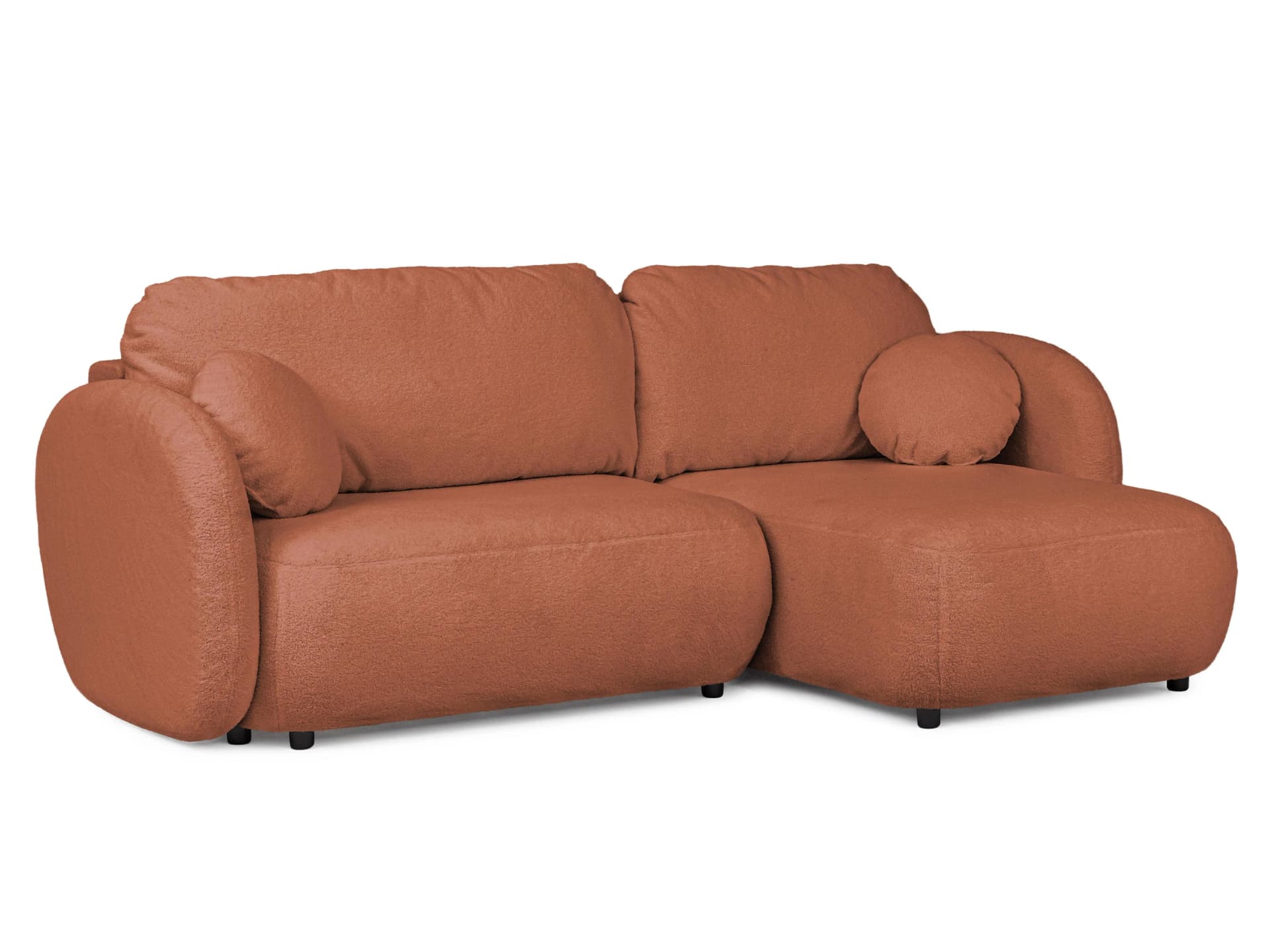 Candy Ecksofa mit Schlaffunktion Terrakotta Bouclé mit Ottomane rechts