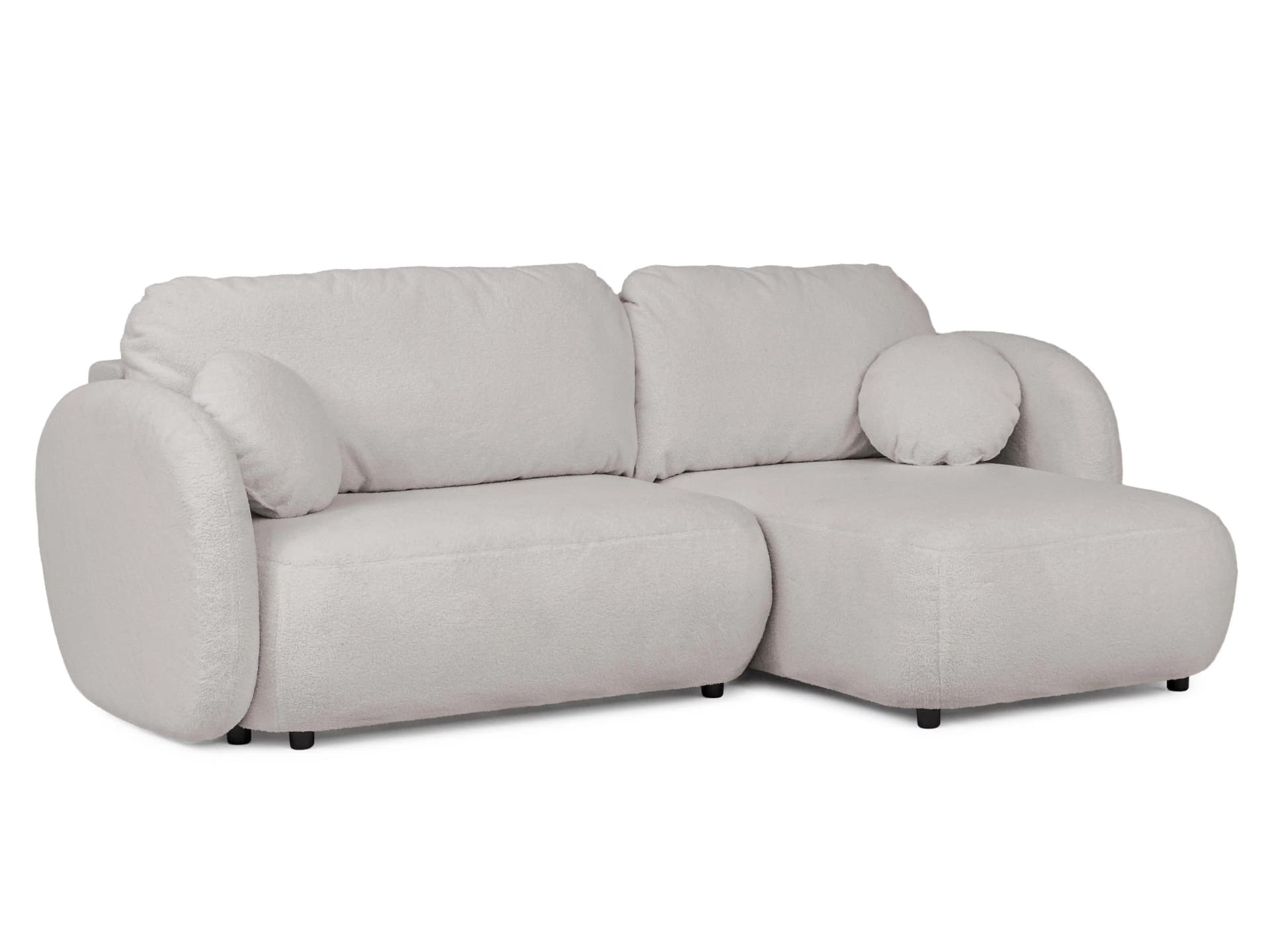 Candy Ecksofa mit Schlaffunktion Hellgrau Bouclé - Ottomane rechts