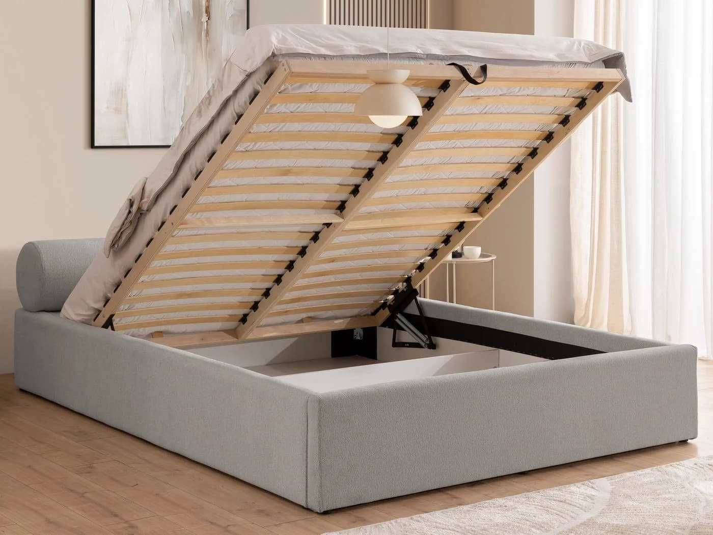 S-Style Möbel Polsterbett Josy Grau Chenille mit Bettkasten