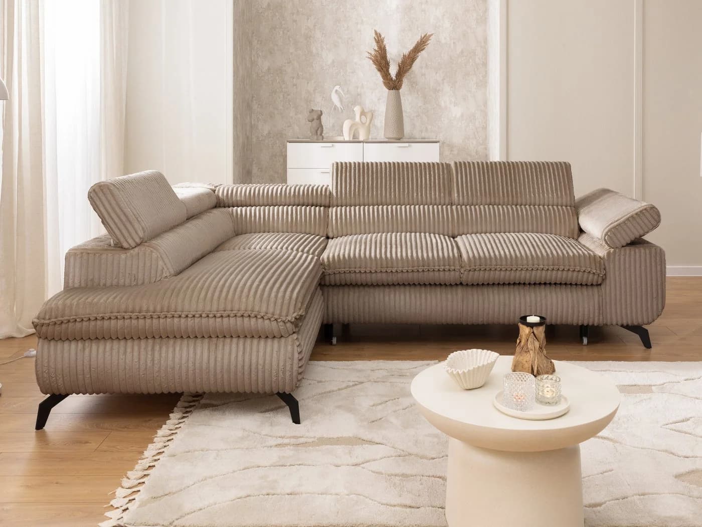 S-Style Möbel Ecksofa Bonnie mit Schlaffunktion Bettkasten Cordstoff