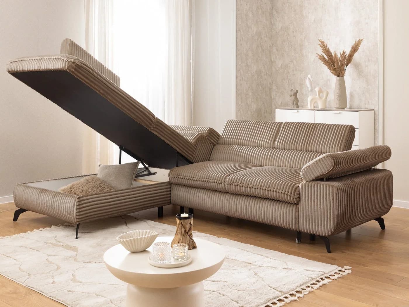 S-Style Möbel Ecksofa Bonnie mit Schlaffunktion Bettkasten Cordstoff - Bild 4