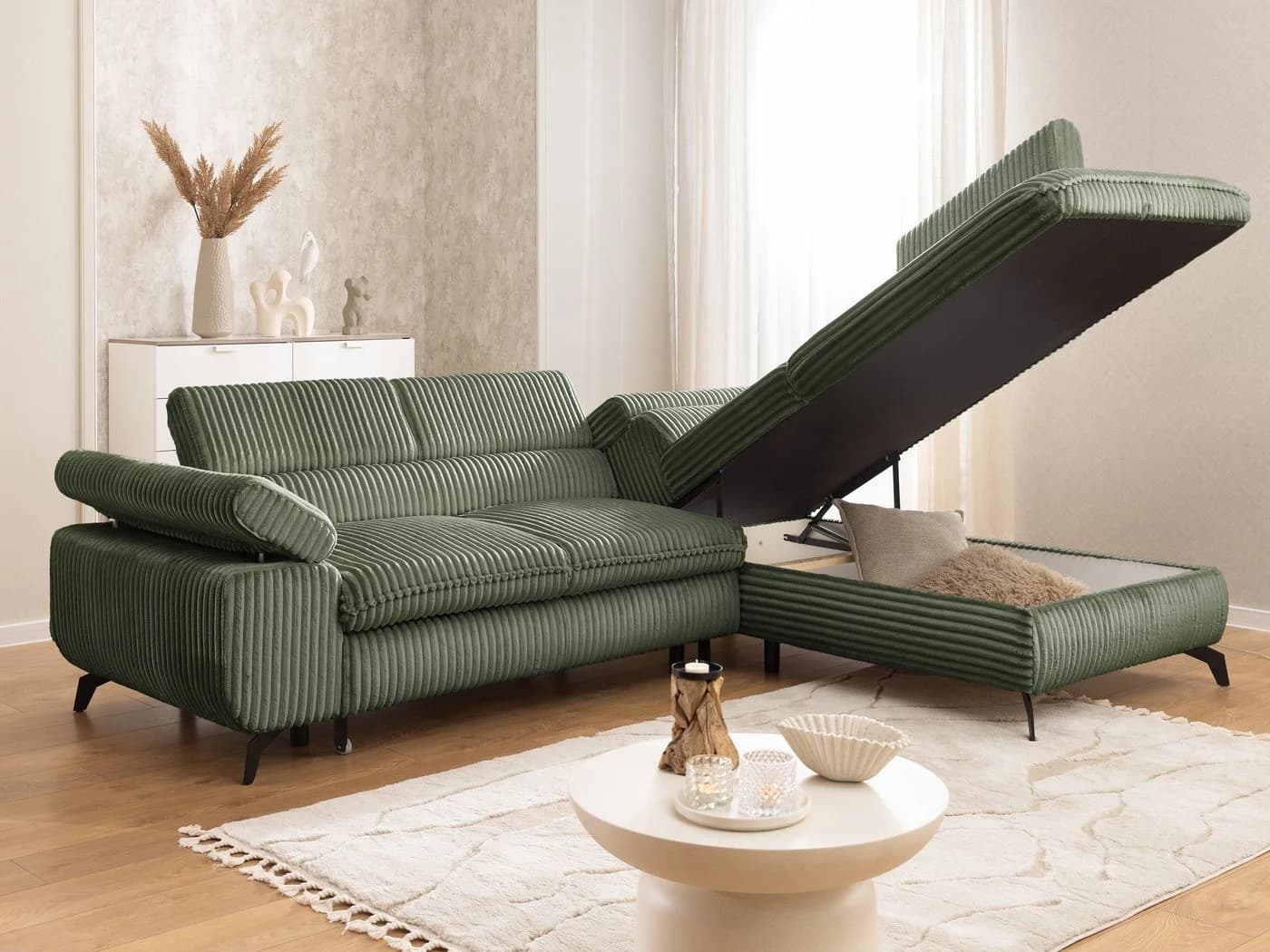 S-Style Möbel Ecksofa Bonnie mit Schlaffunktion, Cordstoff, Bettkasten - Bild 4