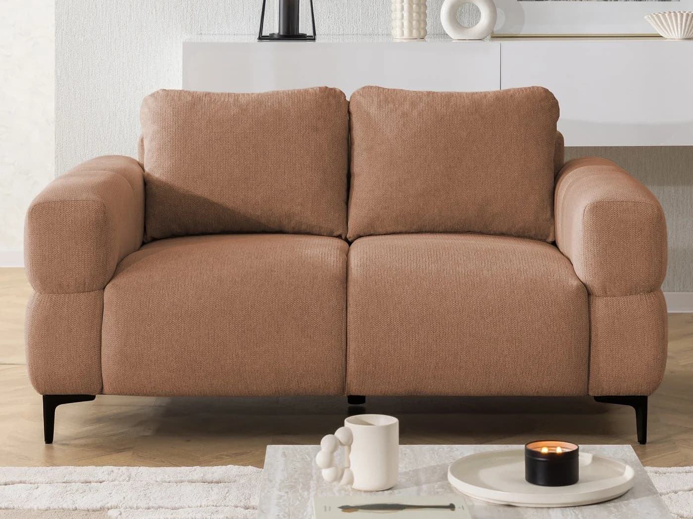 S-Style Möbel 2-Sitzer Sofa Cardea Rot Bubble-Optik Strukturstoff