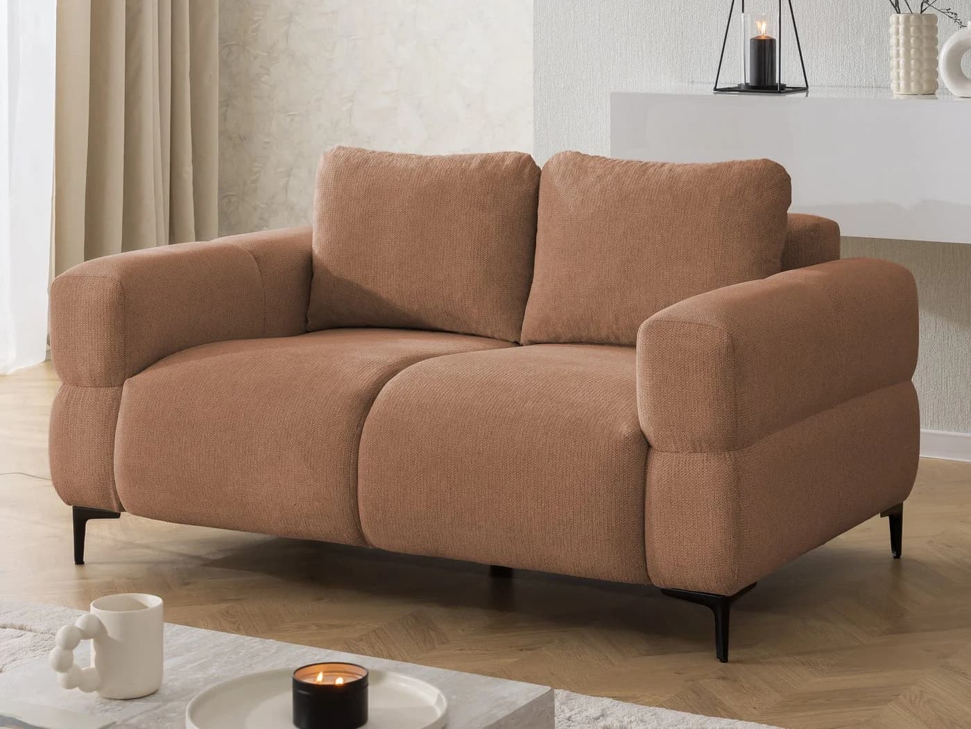 S-Style Möbel 2-Sitzer Sofa Cardea Rot Bubble-Optik Strukturstoff - Bild 2
