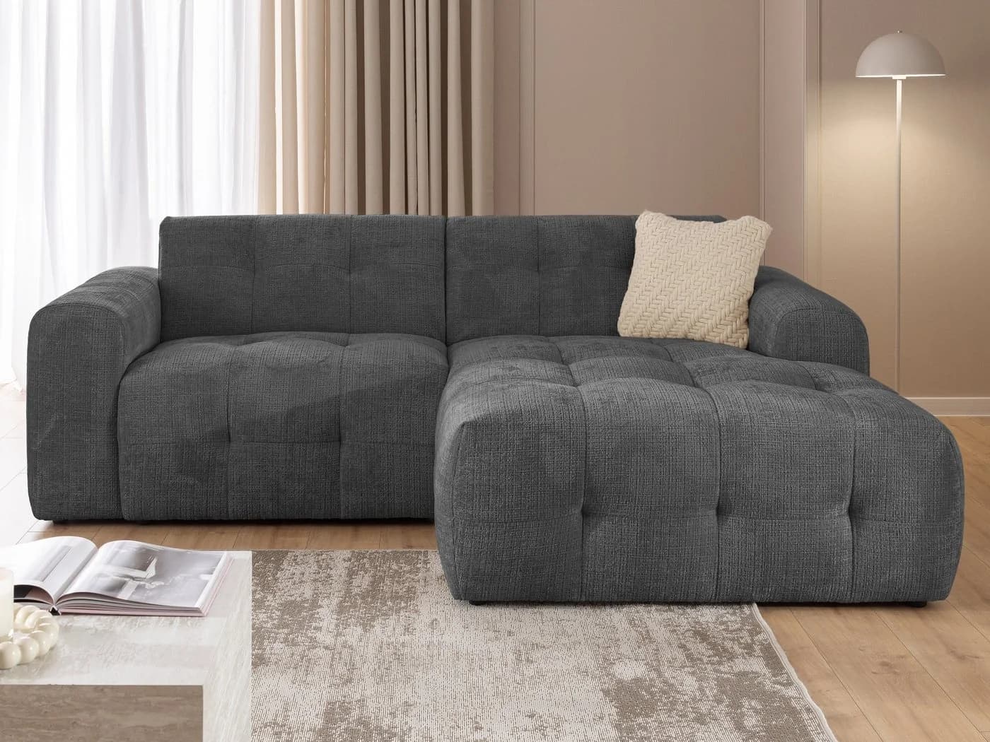 S-Style Möbel Ecksofa Kozy Grau Chenille Bumpy-Design