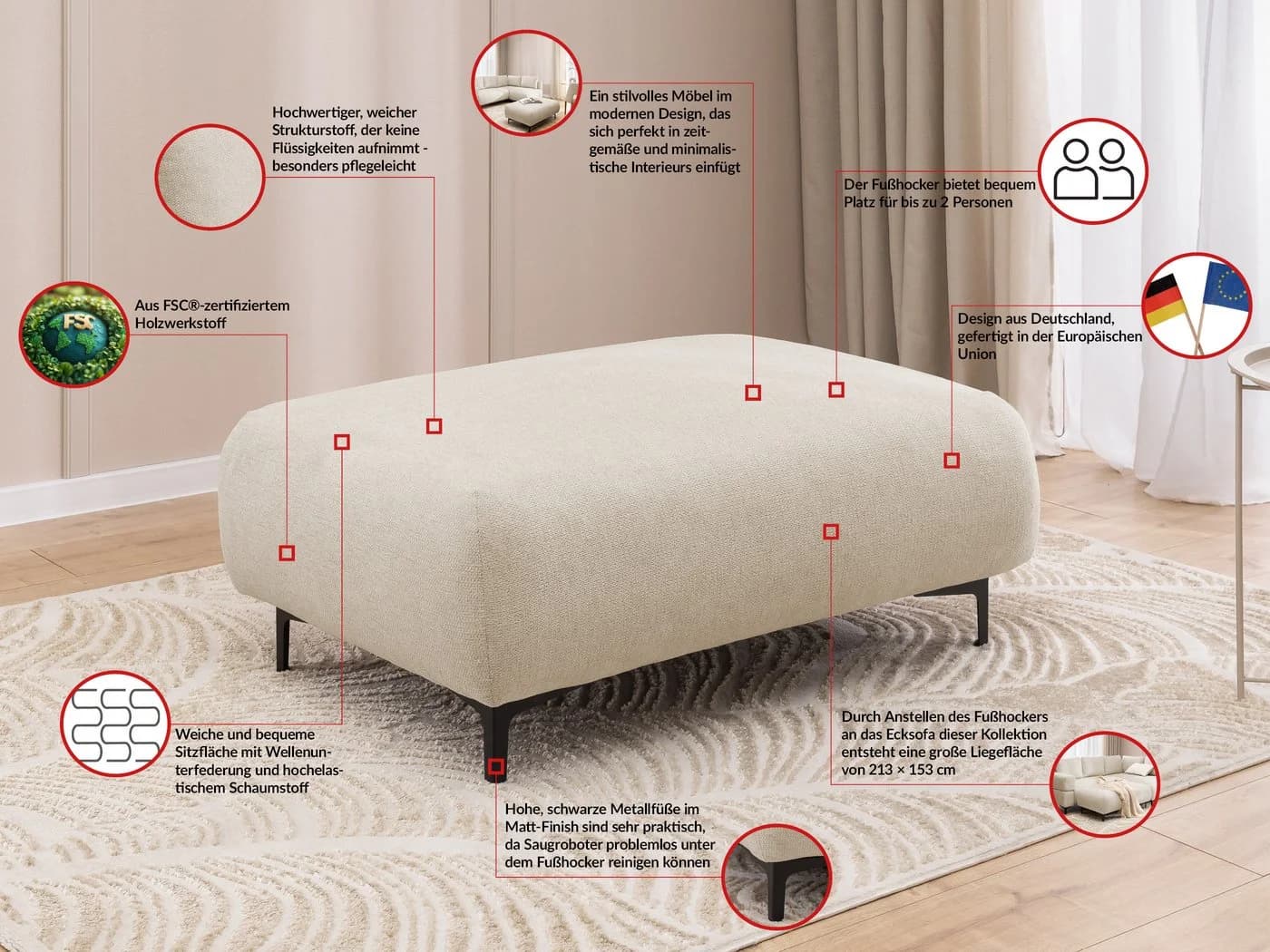 S-Style Möbel Polsterhocker Cardea Beige Bubble-Optik - Bild 4