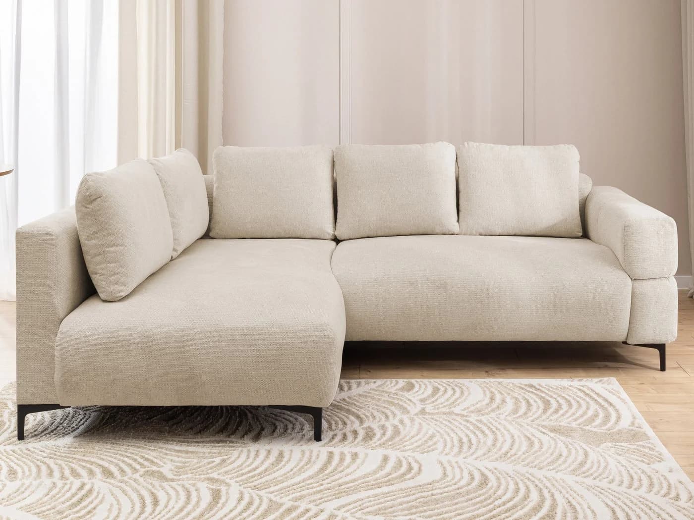 S-Style Möbel Ecksofa Cardea Hellbeige Bubble-Optik mit Schlaffunktion