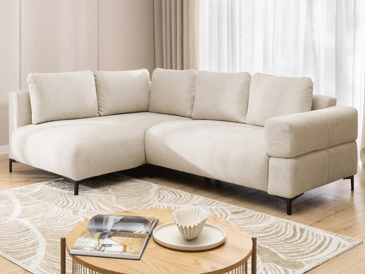 S-Style Möbel Ecksofa Cardea Hellbeige Bubble-Optik mit Schlaffunktion - Bild 2