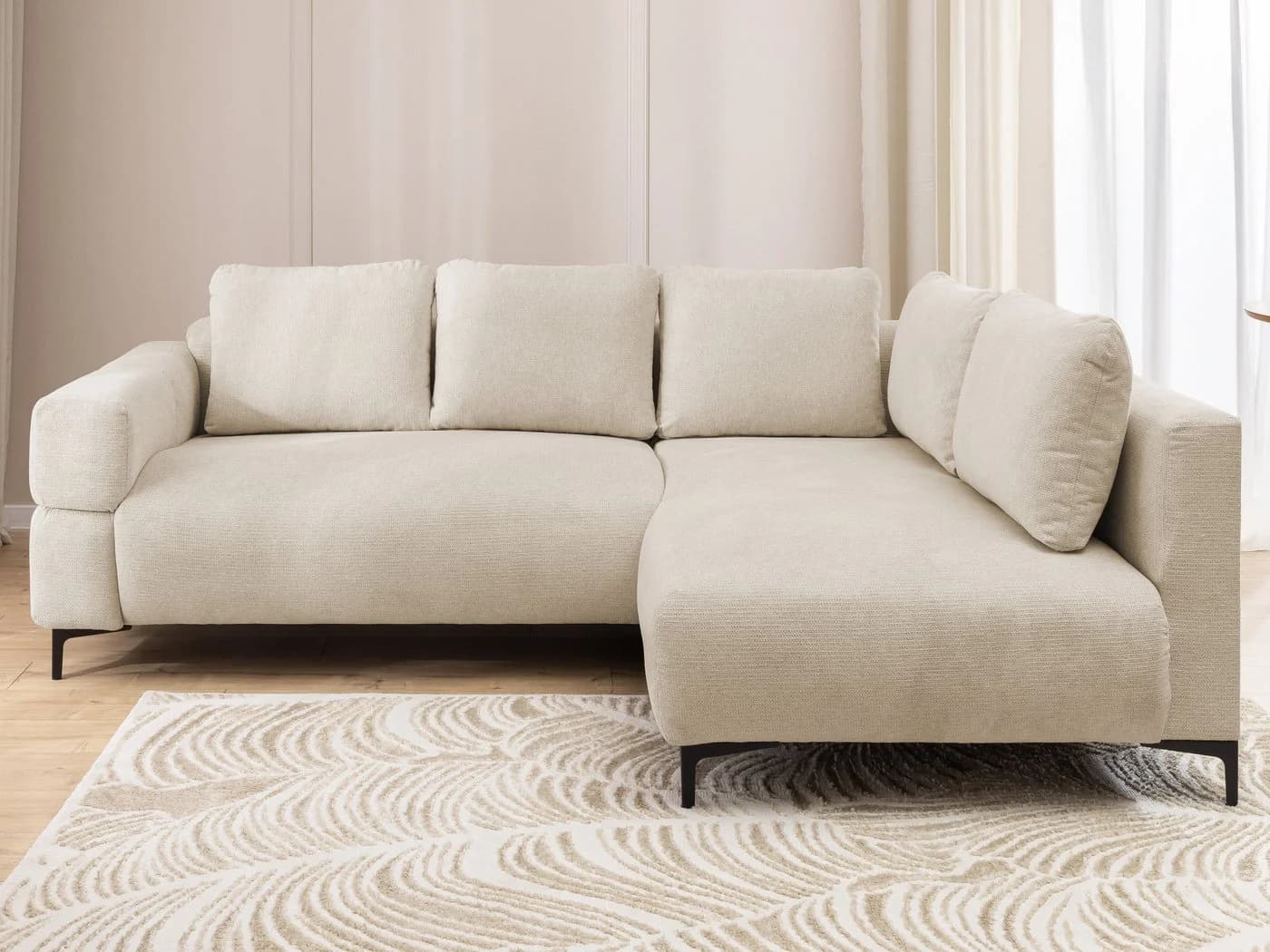S-Style Möbel Ecksofa Cardea Beige Bubble-Optik mit Schlaffunktion