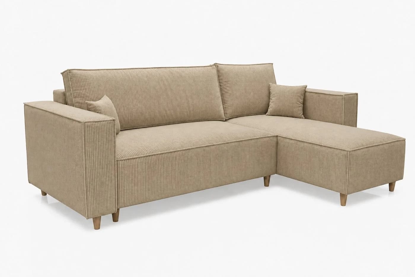 MARPUR Ecksofa RIO Cordstoff Beige mit Schlaffunktion und Bettkasten