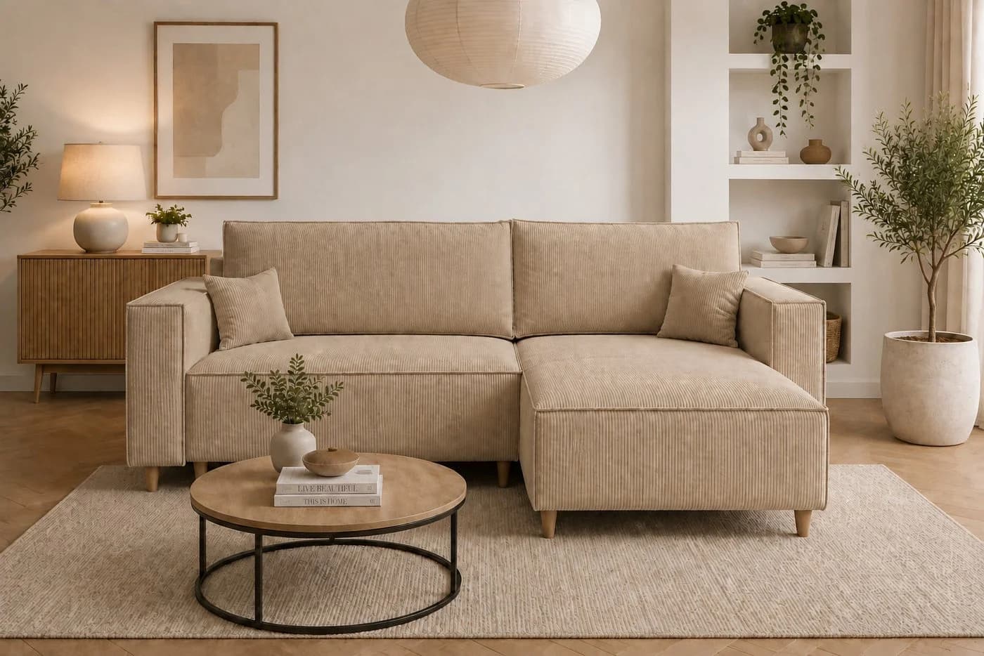 MARPUR Ecksofa RIO Cordstoff Beige mit Schlaffunktion und Bettkasten - Bild 2