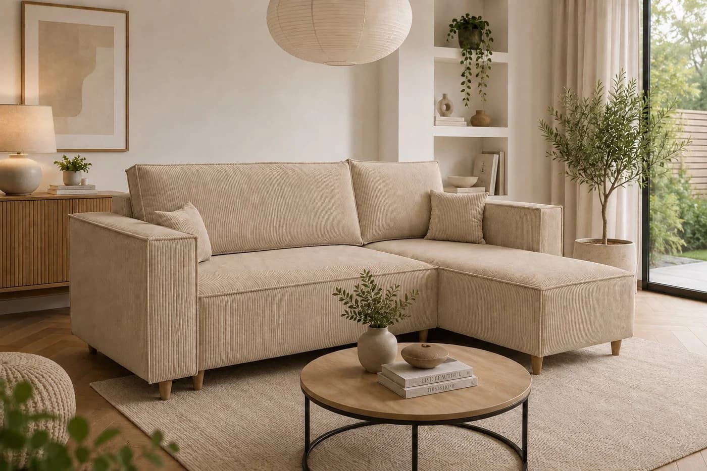 MARPUR Ecksofa RIO Cordstoff Beige mit Schlaffunktion und Bettkasten - Bild 3