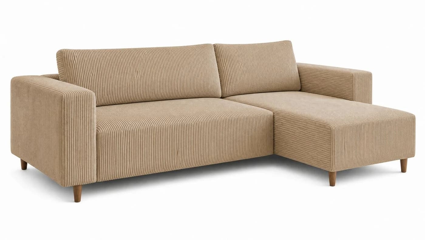 MARPUR Ecksofa RIO Beige Cordstoff mit Schlaffunktion und Bettkasten
